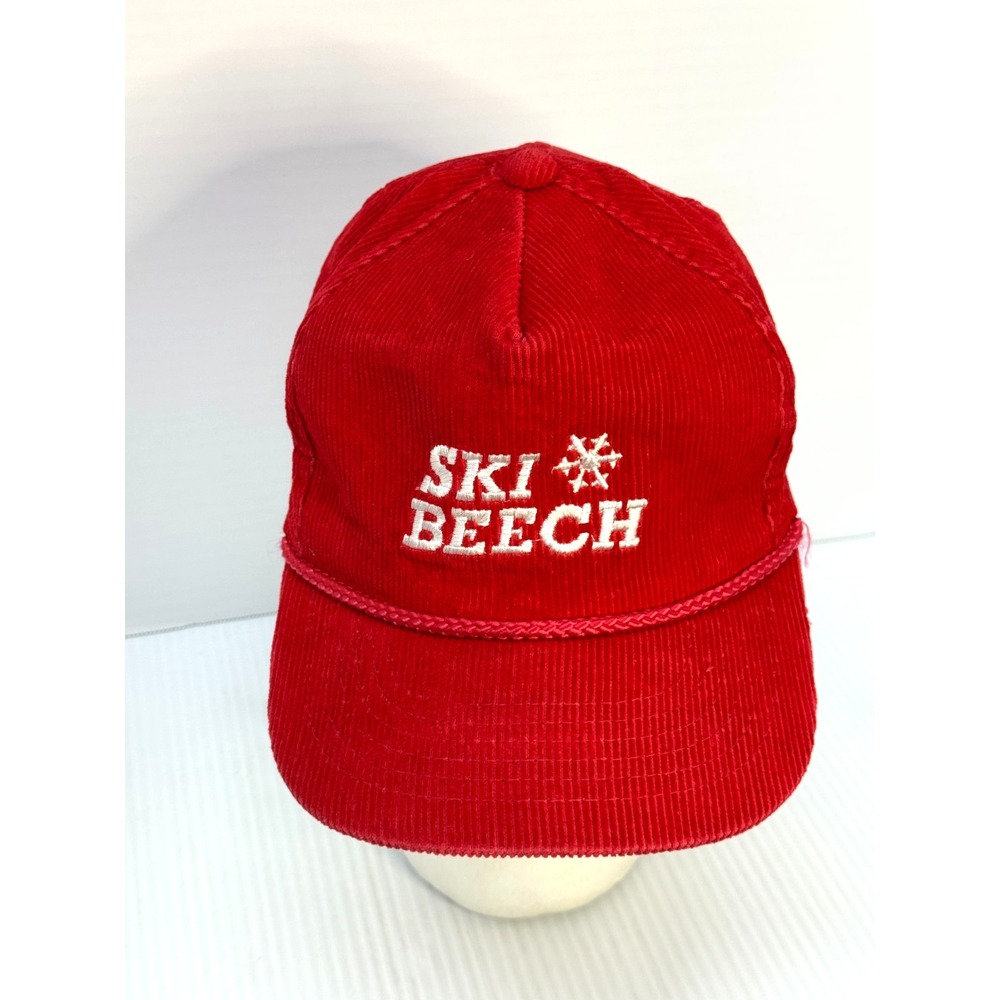 Vintage Retro Ski Beech Mountain Red Corduroy Adjustable Back Rope Hat Beech NC